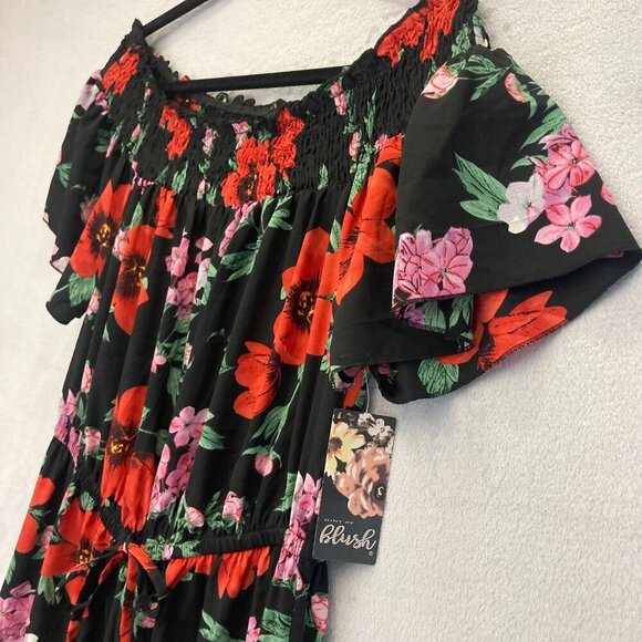 NWT Blush Off the Shoulder Black Floral Jumpsuit Womens 1X Red Lightweight XL - Picture 10 of 16